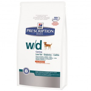 Hill's Prescription Diet w/d Digestive/Weight Management (Сухой диетический корм для собак для поддержания оптимального веса и здоровья при сахарном диабете с курицей), 1,5 кг