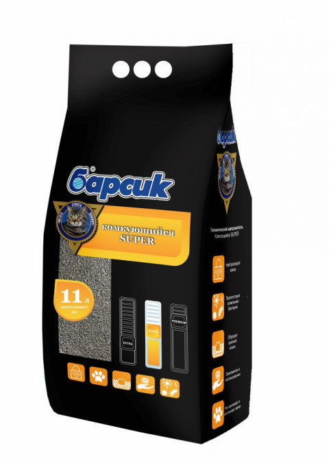 Барсик SUPER наполнитель комкующийся бентонитовый - 5,5 л (впитывает до 11 л)