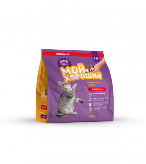 Мой хороший сухой корм полнорационный для котят с говядиной, 600 г