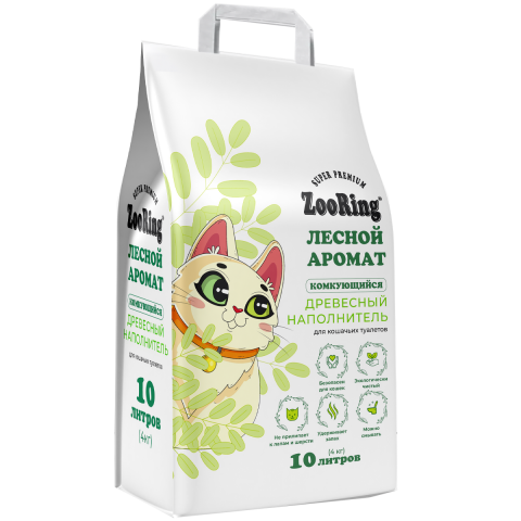 ZooRing Древесный комкующийся наполнитель, Лесной Аромат, 4 кг/10 л