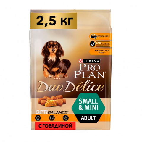 Pro Plan Duo Delice Small Mini сухой корм для взрослых собак мелких и карликовых пород с говядиной - 2,5 кг