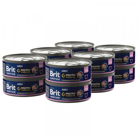 Brit Premium by Nature консервы с мясом индейки и семенами чиа для кошек, 100 г