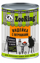 ZooRing для кошек кусочки в желе индейка с потрошками, 400 г