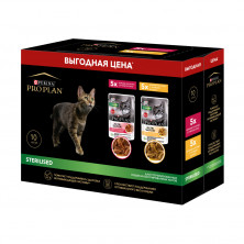 Набор паучей Purina Pro Plan Sterilised для стерилизованных кошек и кастрированных котов; с курицей; с уткой - 85 г х 10 шт