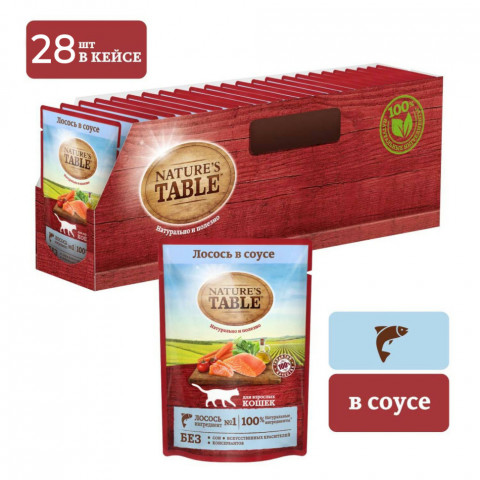 Nature’s Table влажный корм для кошек лосось в соусе, в паучах - 85 г х 24 шт