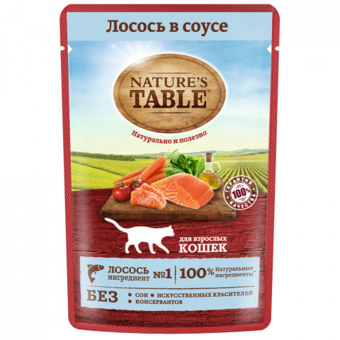 Nature’s Table влажный корм для кошек лосось в соусе, в паучах - 85 г х 24 шт