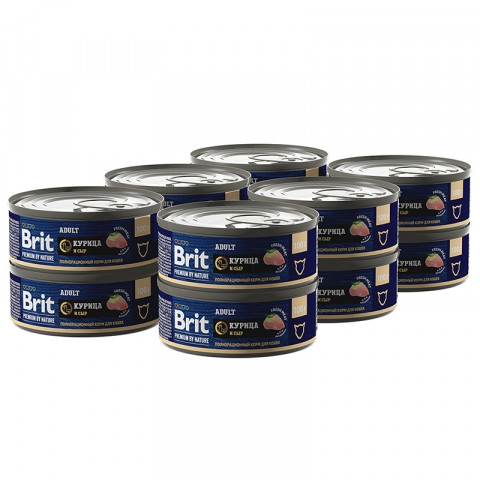 Brit Premium by Nature (консервы с мясом курицы и сыром для кошек), 100 г х 12 шт