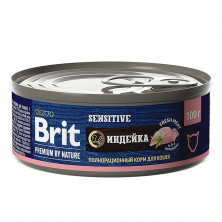 Brit Premium by Nature консервы с мясом индейки для кошек с чувствительным пищеварением, 100 г х 12 штук
