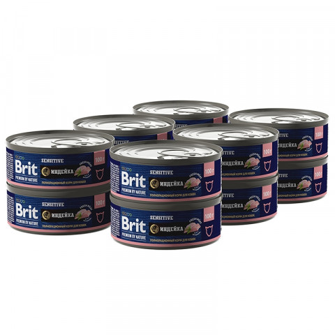 Brit Premium by Nature консервы с мясом индейки для кошек с чувствительным пищеварением, 100 г х 12 штук