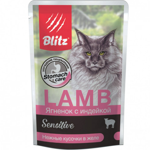 Blitz Adult Cats влажный корм для взрослых кошек с ягненком и индейкой в паучах - 85 г (24 шт)
