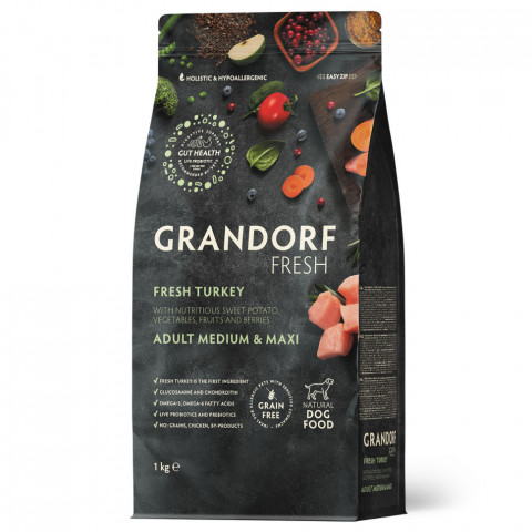 Grandorf Fresh Dog Adult Med&Maxi Turkey&Sweet Potato сухой корм для взрослых собак средних и крупных пород с индейкой и бататом - 1 кг
