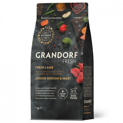 Grandorf Fresh Dog Junior Lamb&Sweet Potato сухой корм для юниоров и беременных собак с ягненком и бататом - 1 кг