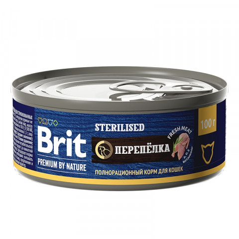Brit Premium by Nature (консервы с мясом перепёлки для стерилизованных кошек), 100 г х 12 шт