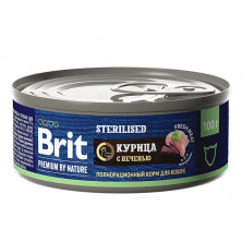 Brit Premium by Nature (консервы с мясом курицы и печенью для стерилизованных кошек), 100 г х 12 шт