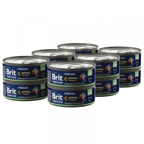 Brit Premium by Nature (консервы с мясом курицы и печенью для стерилизованных кошек), 100 г х 12 шт