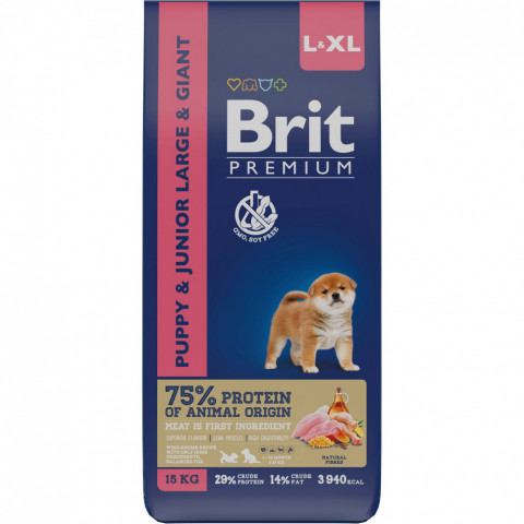 Brit Premium Dog Puppy and Junior Large and Giant сухой корм для щенков и молодых собак крупных и гигантских пород с курицей - 15 кг