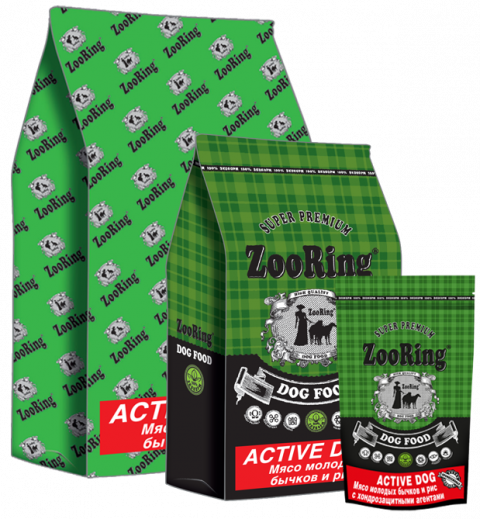 ZooRing Active Dog мясо молодых бычков  и рис. 26/15, 20 кг