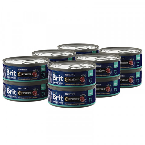 Brit Premium by Nature (консервы с мясом ягнёнка для кошек с чувствительным пищеварением), 100 г х 12 шт