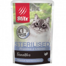Blitz Sterilised Cats влажный корм для стерилизованных кошек с индейкой и клюквой в паучах - 85 г (24 шт)