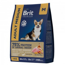 Brit Premium Dog Adult Medium (Корм для взрослых собак средних пород от 10 до 25 кг, с курицей), 15 кг