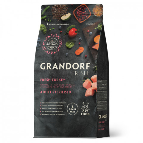 Grandorf Fresh Cat Sterilised Turkey&Sweet Potato сухой корм для взрослых стерилизованных кошек с индейкой и бататом - 2 кг
