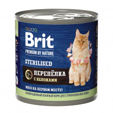 Brit Premium by Nature (консервы с мясом перепёлки и яблоками для стерилизованных кошек), 200 г х 6 шт