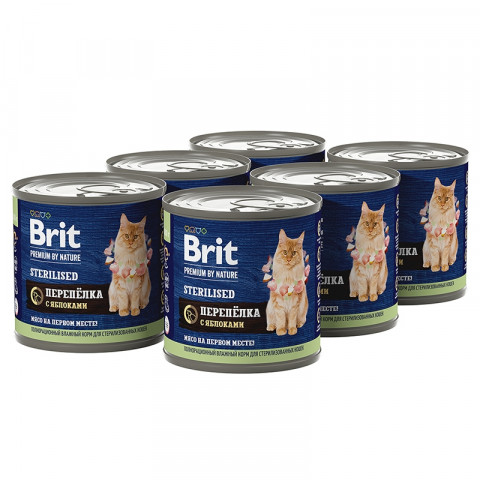 Brit Premium by Nature (консервы с мясом перепёлки и яблоками для стерилизованных кошек), 200 г х 6 шт