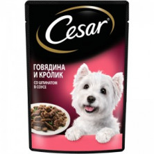 Cesar Говядина кролик со шпинатом в соусе (Паучи для взрослых собак) 85г х 28 шт