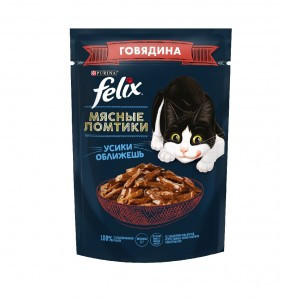 Felix Мясные Ломтики для взрослых кошек, с говядиной (Паучи для взрослых кошек), 75г х 26шт