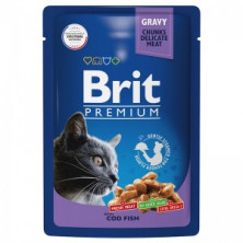Brit Premium with Cod Fish (Пауч для взрослых кошек треска в соусе), 85г х 24шт