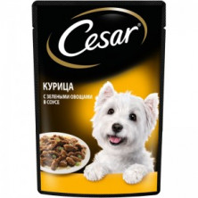 Cesar Курица  с зелеными овощами в соусе (Паучи для взрослых собак) 85г х 28 шт