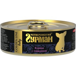 Четвероногий Гурман Golden Line baby Курица с говядиной в желе (Консервы для щенков), 100 г