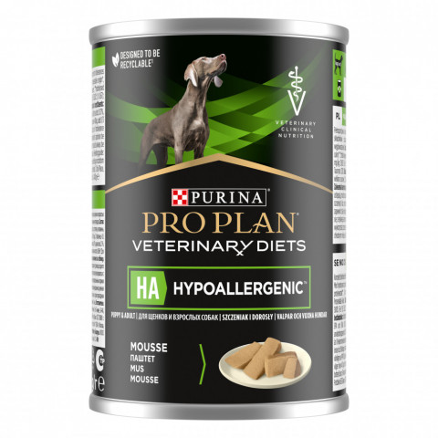 Purina Pro Plan Veterinary Diets HA Hypoallergenic влажный корм для щенков и взрослых собак для снижения пищевой непереносимости - 400 г х 12 шт