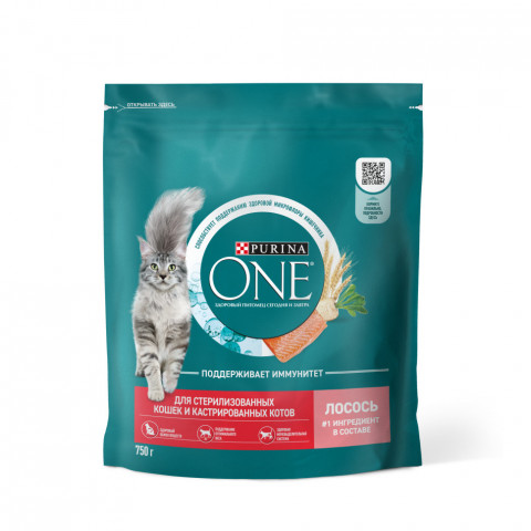Purina ONE сухой корм для стерилизованных кошек с лососем и пшеницей - 750 г