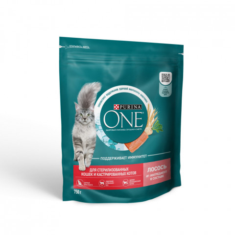 Purina ONE сухой корм для стерилизованных кошек с лососем и пшеницей - 750 г