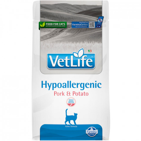Farmina Vet Life Cat Hypoallergenic Pork & Potato сухой диетический корм для взрослых кошек при пищевой аллергии, со свининой и картофелем - 400 г