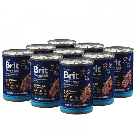 Brit Premium by Nature (консервы с ягненком и гречкой для взрослых собак всех пород с чувствительным пищеварением), 410 х 9 штук