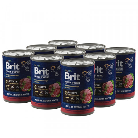 Brit Premium by Nature (консервы с мясным ассорти с потрошками для собак всех пород), 410 г х 9 шт