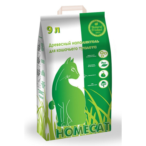 Homecat древесный впитывающий наполнитель с мелкими гранулами - 9 л