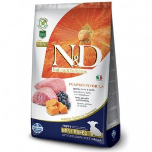Farmina N&D Pumpkin Dog Grain Free Lamb & Blueberry Puppy Mini сухой беззерновой корм для щенков мелких пород с ягненком, черникой и тыквой - 2,5 кг