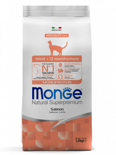 Monge Adult Cat Salmon сухой корм для взрослых кошек с лососем 1,5 кг