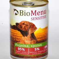 BioMenu Sensitive Turkey&Rabbit (Консервы для собак Индейка|Кролик 95% - мясо), 410г