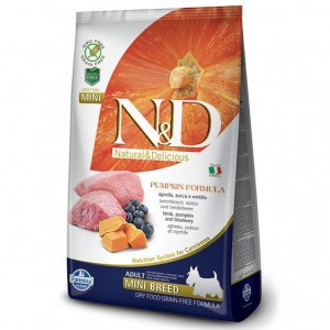 Farmina N&D Pumpkin Dog Grain Free Lamb & Blueberry Adult Mini сухой беззерновой корм для взрослых собак мелких пород с ягненком, черникой и тыквой - 7 кг