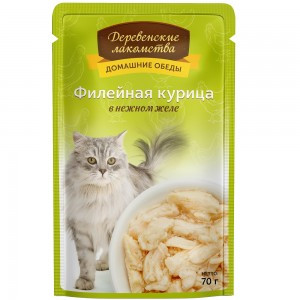 M Деревенские лакомства Филейная курица в нежном желе (Паучи для взрослых кошек), 70 г x 12 шт