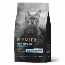 Premier Cat Salmon & Turkey Sterilised сухой корм для взрослых стерилизованных кошек, свежее филе лосося с индейкой - 400 г