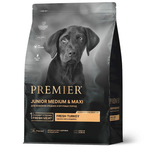 Premier Dog Turkey JUNIOR Medium&Maxi для Юниоров средних и крупных пород Свежее мясо индейки - 10 кг