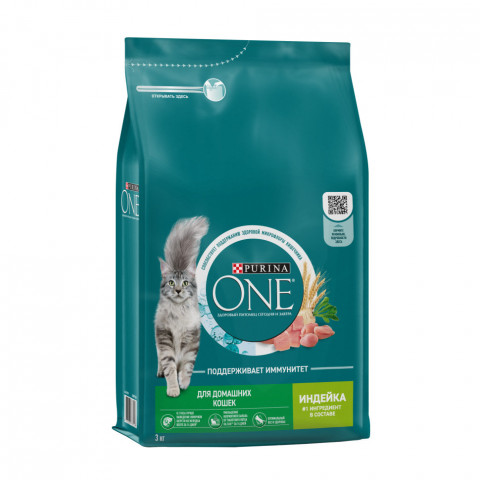 Purina One сухой корм для домашних кошек с индейкой и цельными злаками - 3 кг