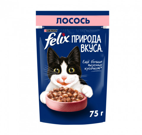 Felix Природа вкуса влажный корм для взрослых кошек с лососем, в паучах - 75 г х 26 шт