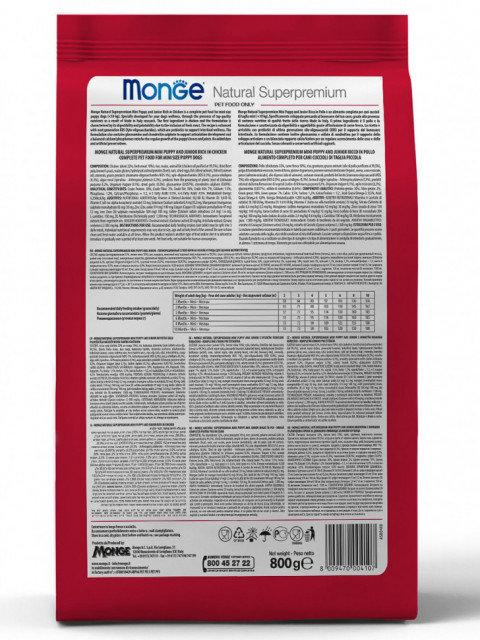 Monge Dog Mini Puppy & Junior сухой корм для щенков мелких пород с курицей 800 г