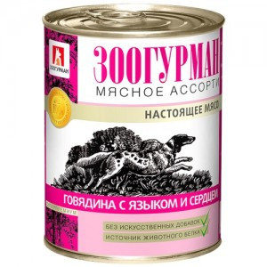 М Зоогурман Мясное Ассорти Говядина с Языком и Сердцем (Консервы для собак, говядина с сердцем), 350г